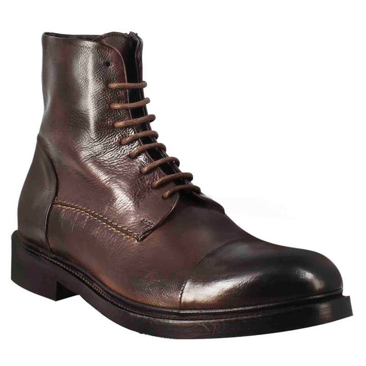 Men's high diver amphibian boot in washed leather in dark brown for wholesale by The Royale Leather