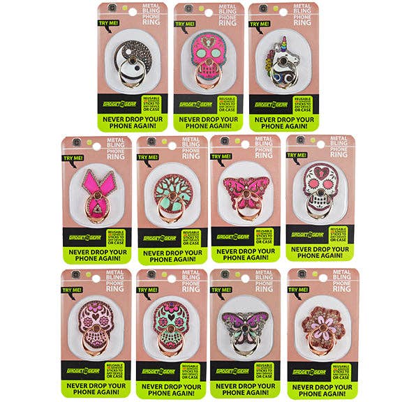 Novelty Closeout - Wholesale Phonecase Strap - Gadget Gear Rhinestone Metal Phone Ring Assortment- 12/Pack