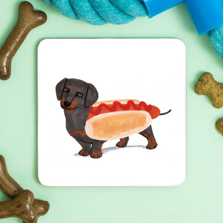 Hotdog Sausage Dog Coaster for wholesale by Jo Clark Design