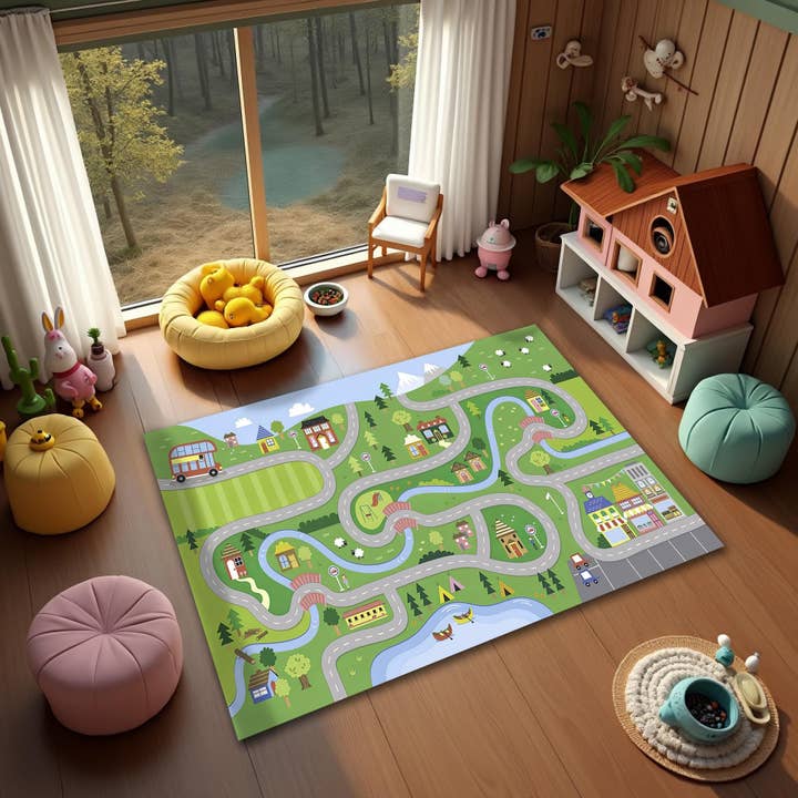 Rugendary Trade LLC - Wholesale Area Rug - Kids & Baby - City Road Map Kids Rug: Playroom Nursery Carpet1