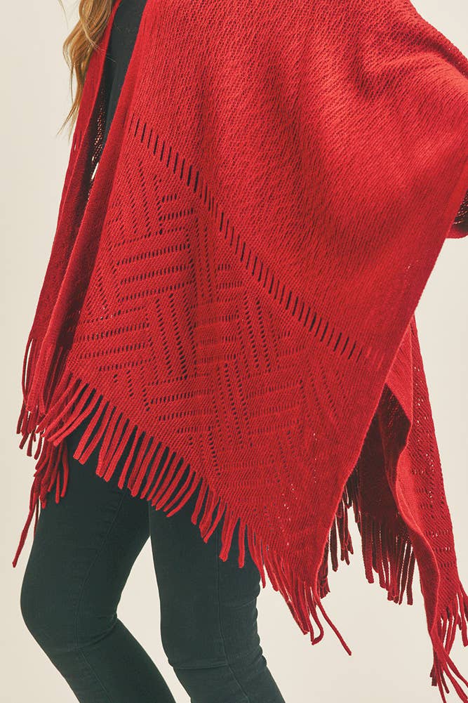 Hana - Wholesale Cardigan - Dames - Visgraat gebreide franje Ruana29