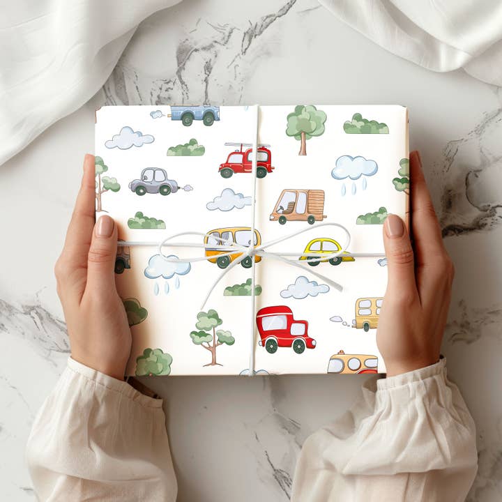 House of Binky - Wholesale Flat Wrap - Toy Cars Pattern Wrapping Paper Custom Printed Gift Wrap