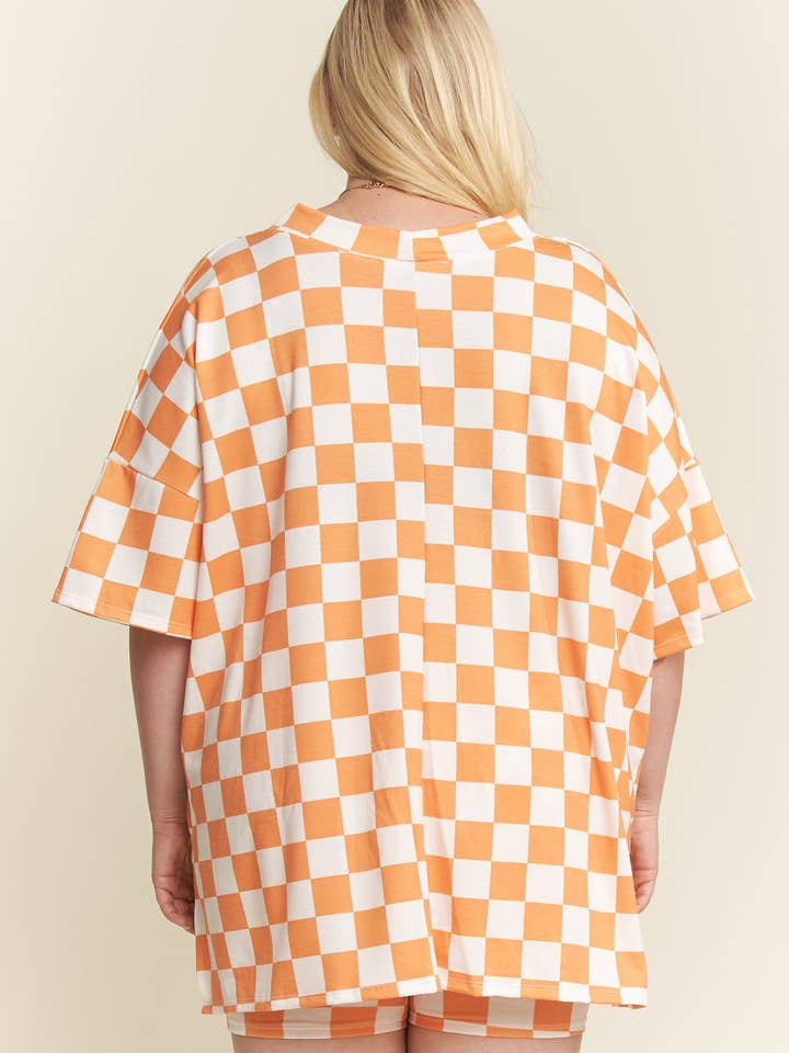 JADE BY JANE PLUS - Wholesale Lounge Set - Women's - PLUS SIZE SHORT SLV V-NECK / SHORTS CHECKERBOARD SET3