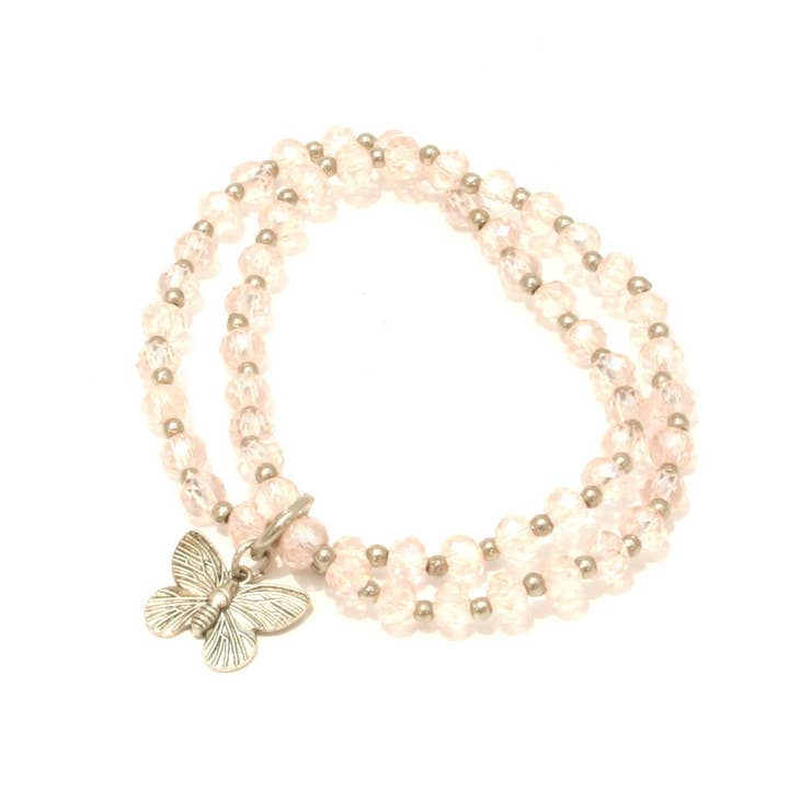 Suzie Blue Canada - Wholesale Charm/Dangle Bracelet - Double Strand Crystal Bracelet With Butterfly Charm
