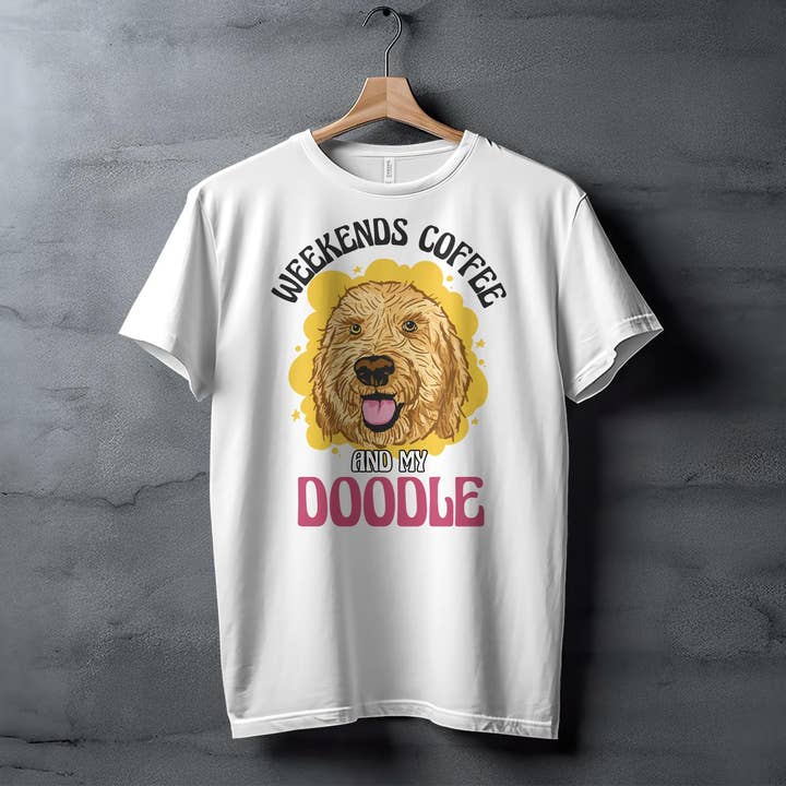 FreakyTeeFactory – wholesale Screen printed t-shirt – Women′s – Weekends Coffee And My Doodle Dog Lover T-Shirt, Casual Canine Tee