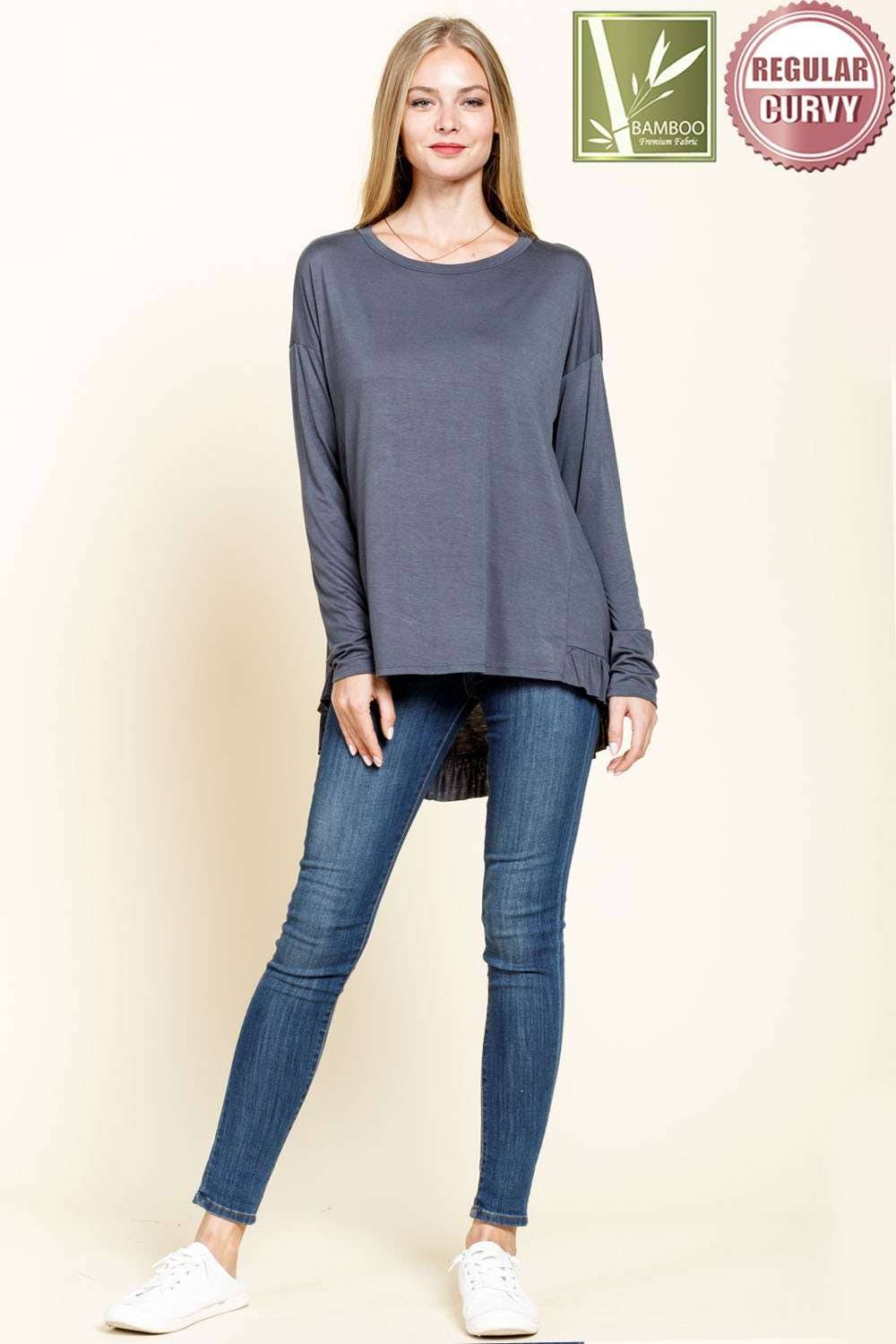 mittoshop - Wholesale Tunic - Women's - BAMBOO RUFFLED HEM HIGH & LOW TUNIC KNIT TOP3