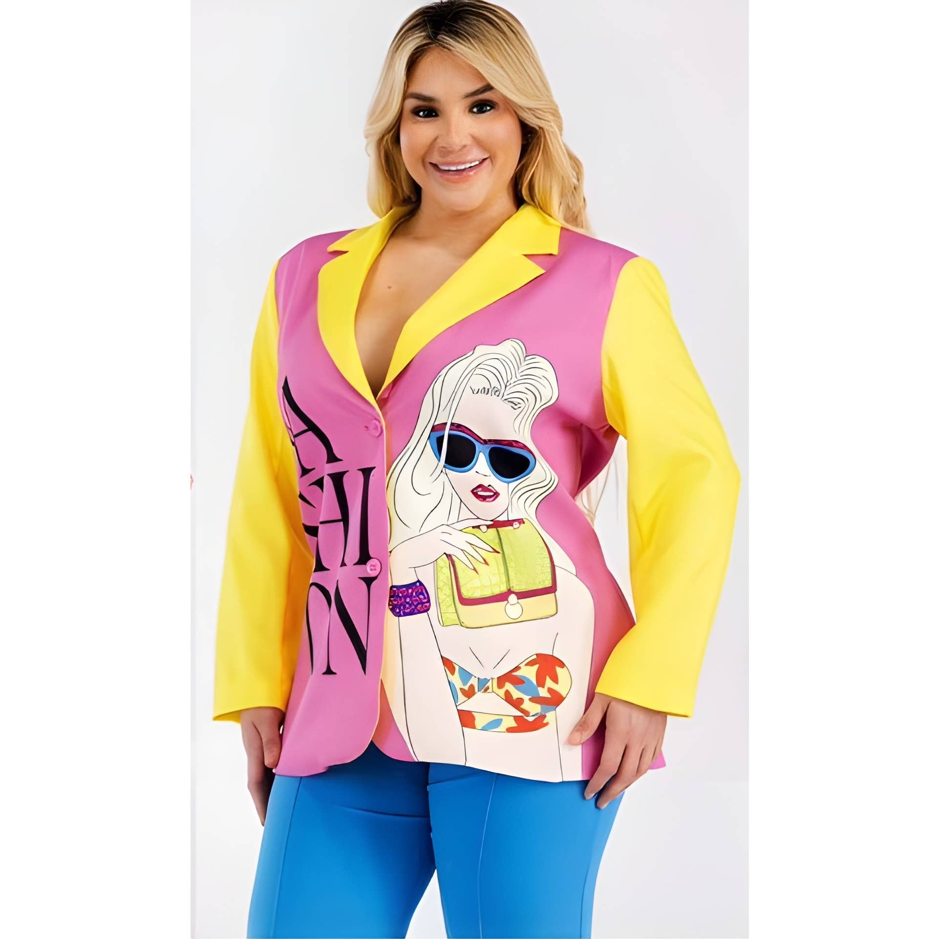YELLOW PINK PLUS FASHION ICON BLAZER
 for wholesale on Faire0
