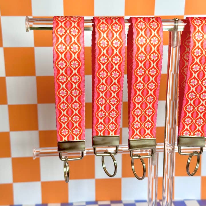 Small Pink Floral Handmade Wristlet Key Fob Keychain for wholesale by Stickers+ X Ashley Bexar