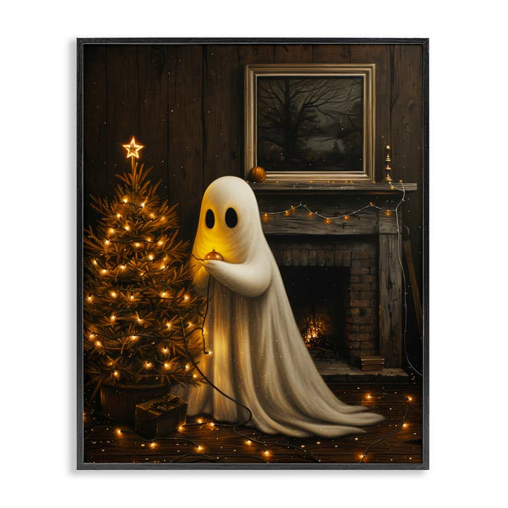 Lumières suspendues fantômes de Noël - Art mural encadré pour la vente par Stupell Industries