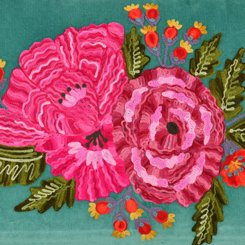 Karma Living - Wholesale Throw/Decorative Pillow - 2ABFLCC721_PG SET/2 FLORAL PILLOW VELVT P.GREEN 16x24"2