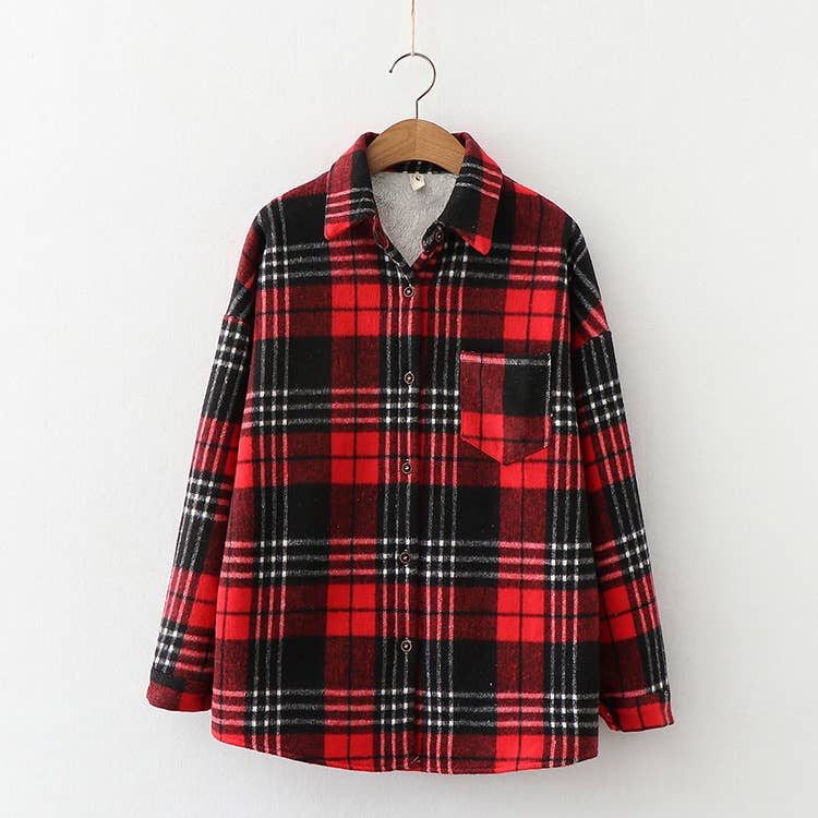 Rosa Clothing - Wholesale Shirt Jacket/Shacket - Women's - Plaid warm fleece lined button shirt jacket Shacket18
