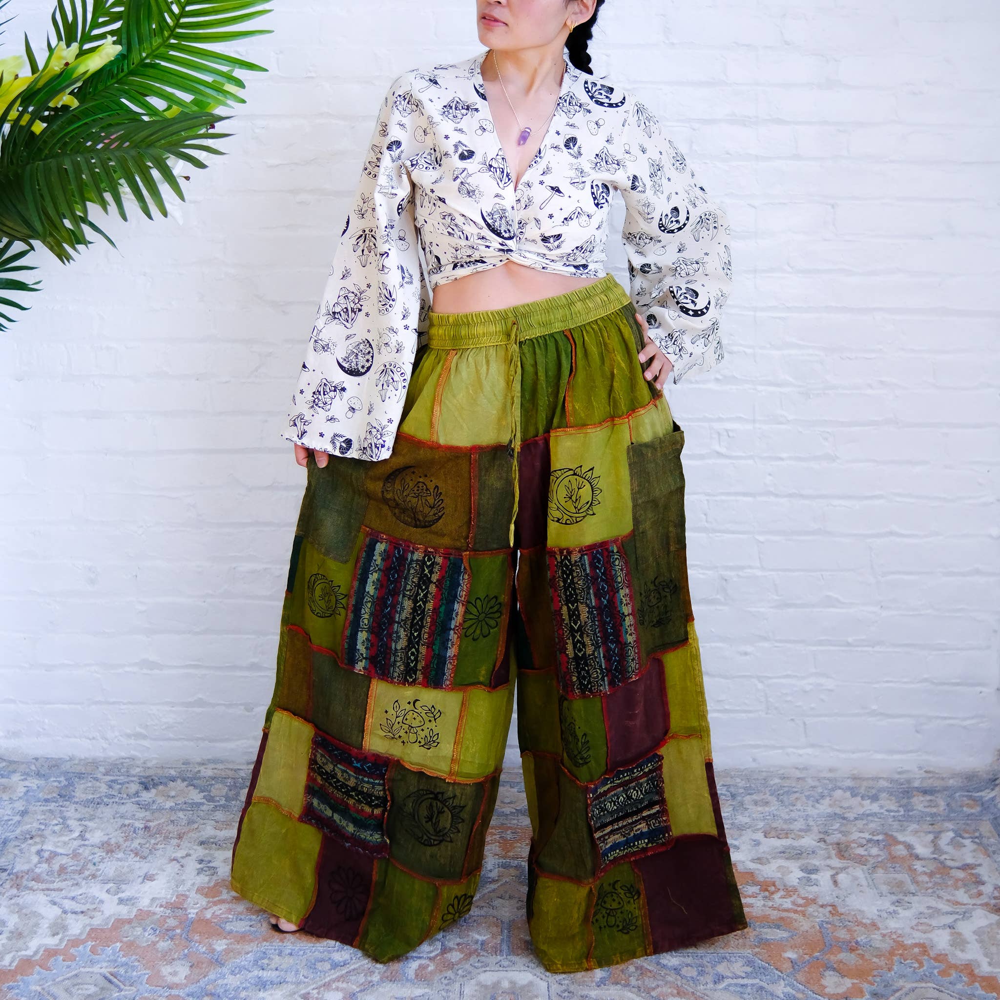 Karma Nepal Crafts - Wholesale Pants - Women's - Cotton Patchwork Wide Leg Boho Pants7
