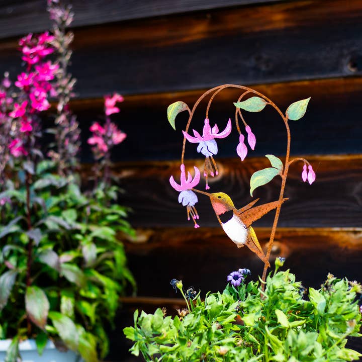 Elegant Garden Design - Wholesale Garden/Lawn Stake - Hummingbird on Fuchsia Pick -Painted2