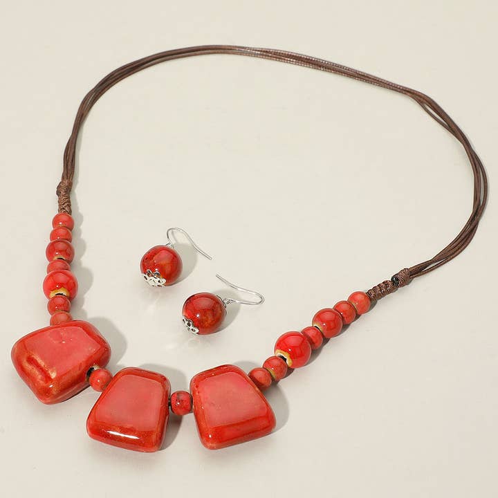 Sensibling Corp. - Wholesale Beaded/Pearl Necklace - Boho Resin Pebble Beaded Adjustable Cord Necklace5