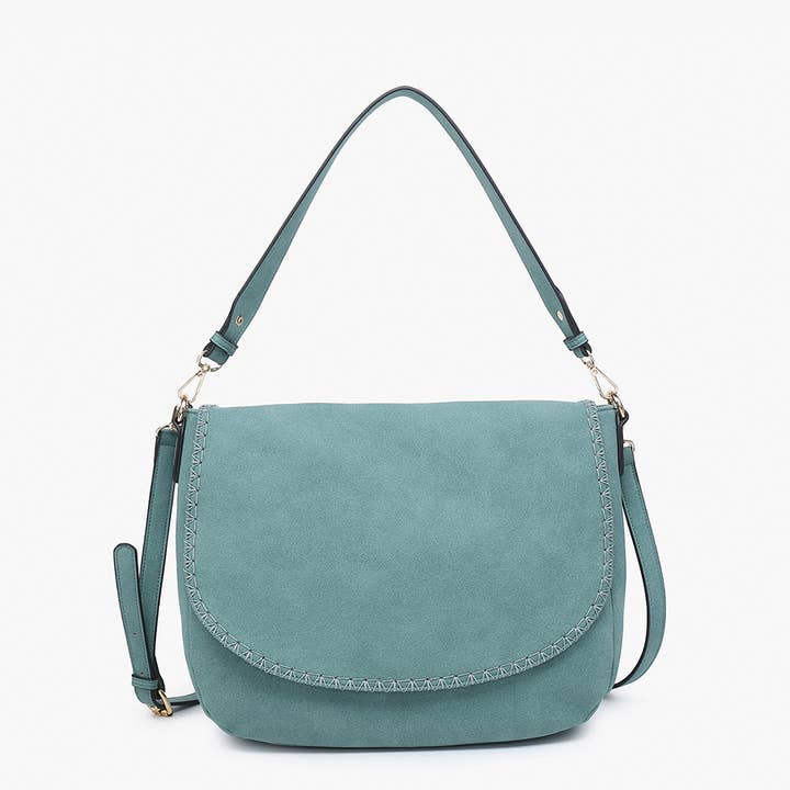 Jen & Co. - Wholesale Satchel - Women's - M2519 Jess Faux Suede Satchel w/ Whipstitch Flapover