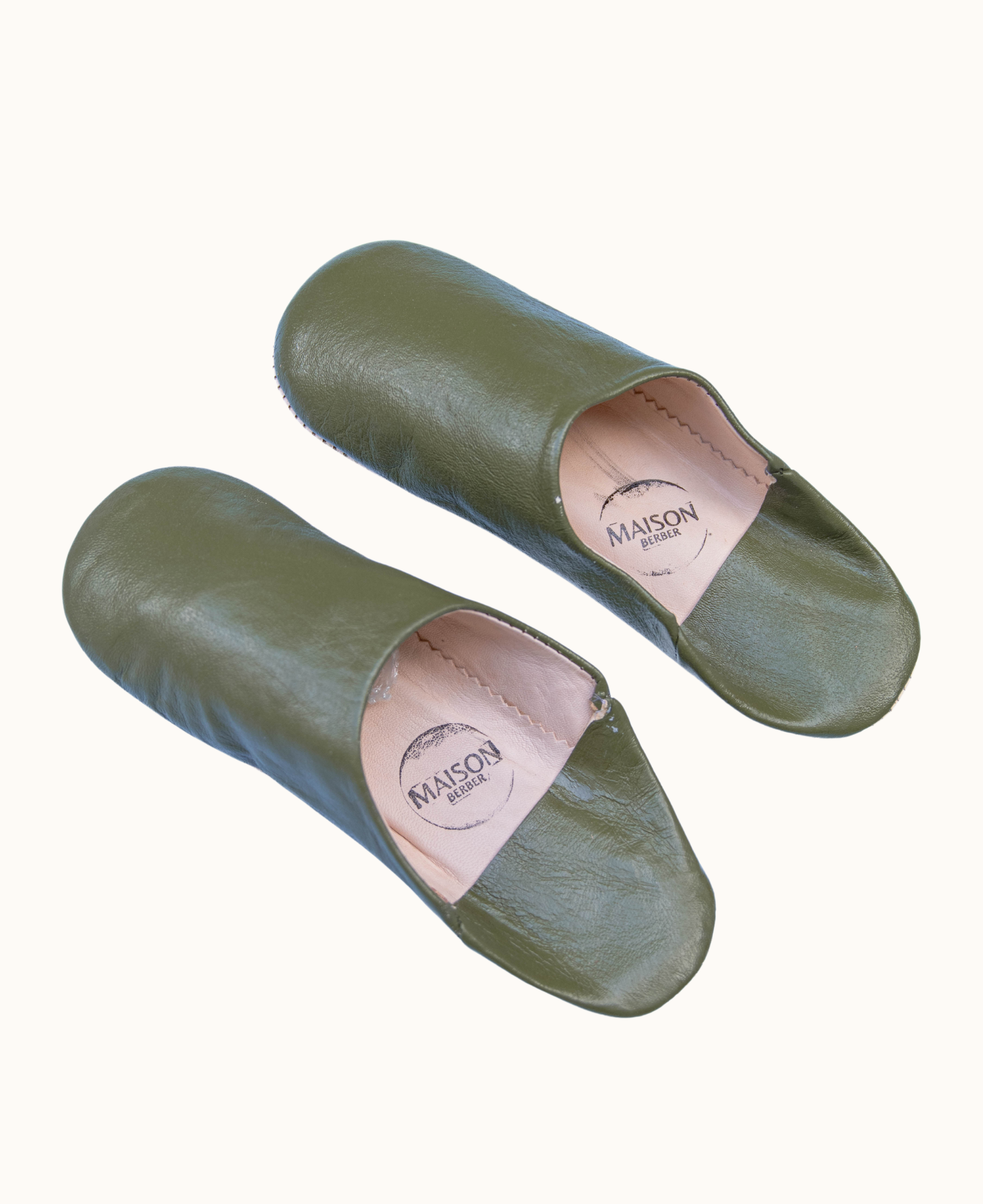 Maison Berber - Venta al por mayor Zapatillas para casa - Mujer - Zapatillas Babouche Marroquíes de Cuero para Mujer - Oliva1