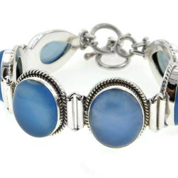 Sterling Silver Large Blue Chalcedony Gemstone Bracelet for wholesale by Silver Insanity