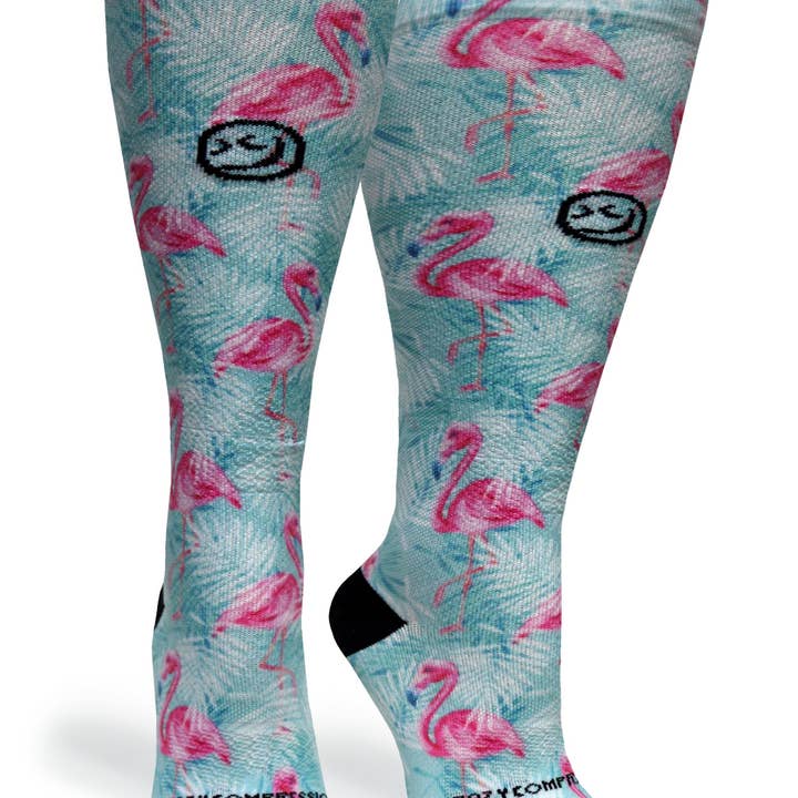 Crazy Compression - Venta al por mayor Calcetines - Unisex - Calcetines de compresión 360 Tropical Flamingo OTC (estándar y extra anchos)