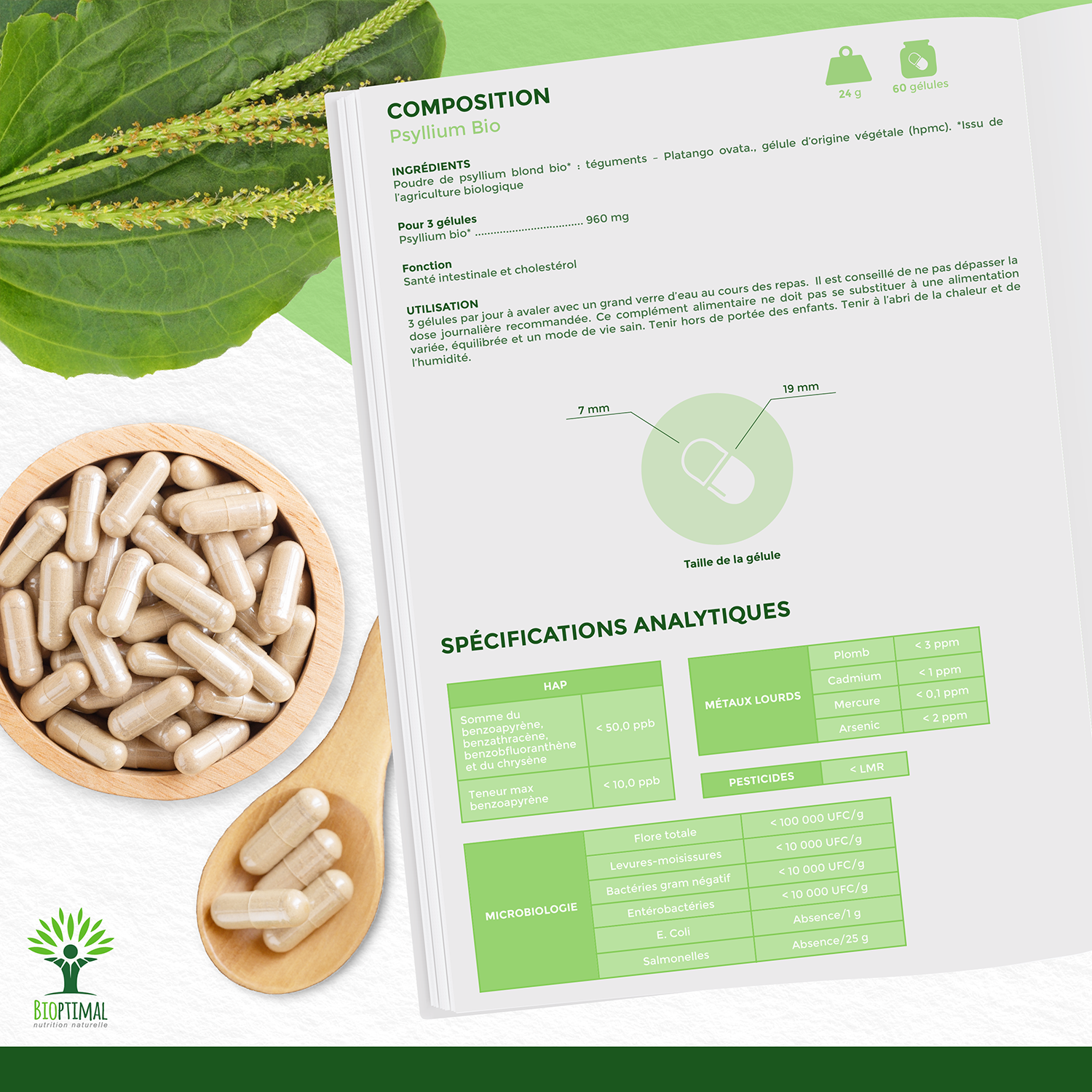 Bioptimal - Wholesale Oral Supplement/Vitamin - Psyllium Bio - Food supplement - in capsules7