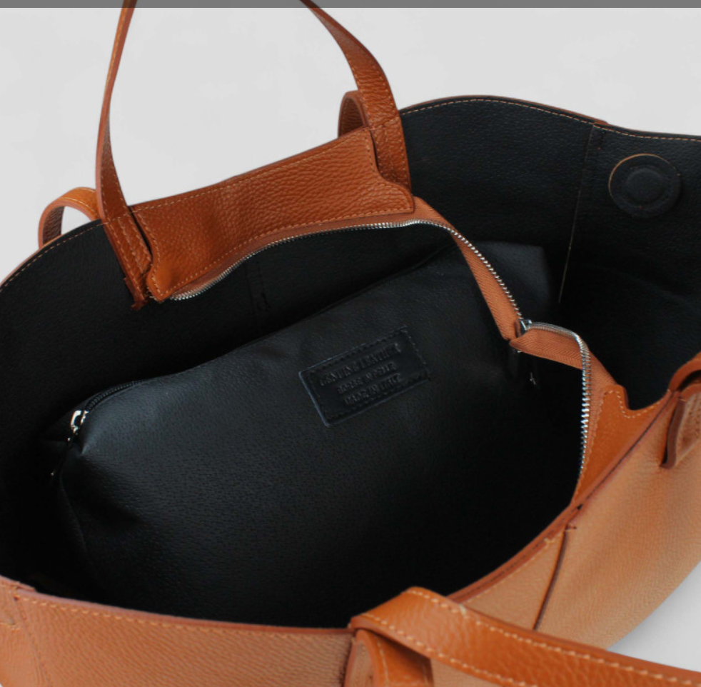 JIJOU CAPRI - Wholesale Weekender Bag - Women's - 041C Italian Leather Camel Travel  Bag w/ Leather Pouch 3