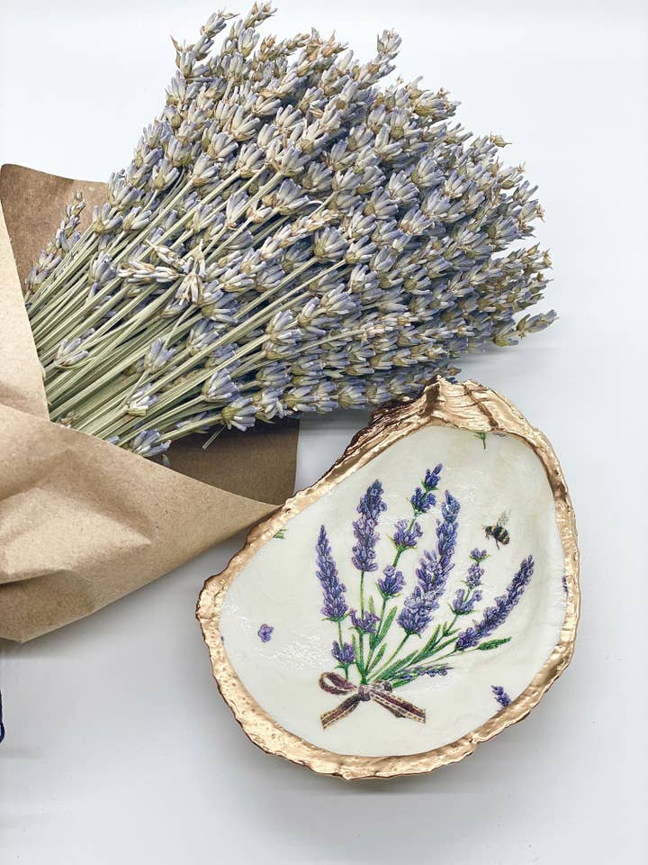 Lavender Bunch Oyster Trinket Dish for wholesale by Alison Brooke Designs