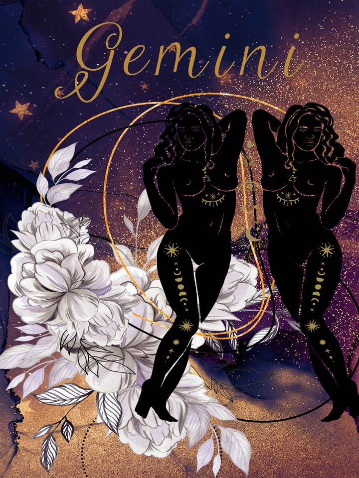 IMPRESSION ARTISTIQUE 8 X 10 POUR FILLES DU ZODIAQUE CÉLESTE GÉMEAUX pour la vente par Soraya Moon Co.