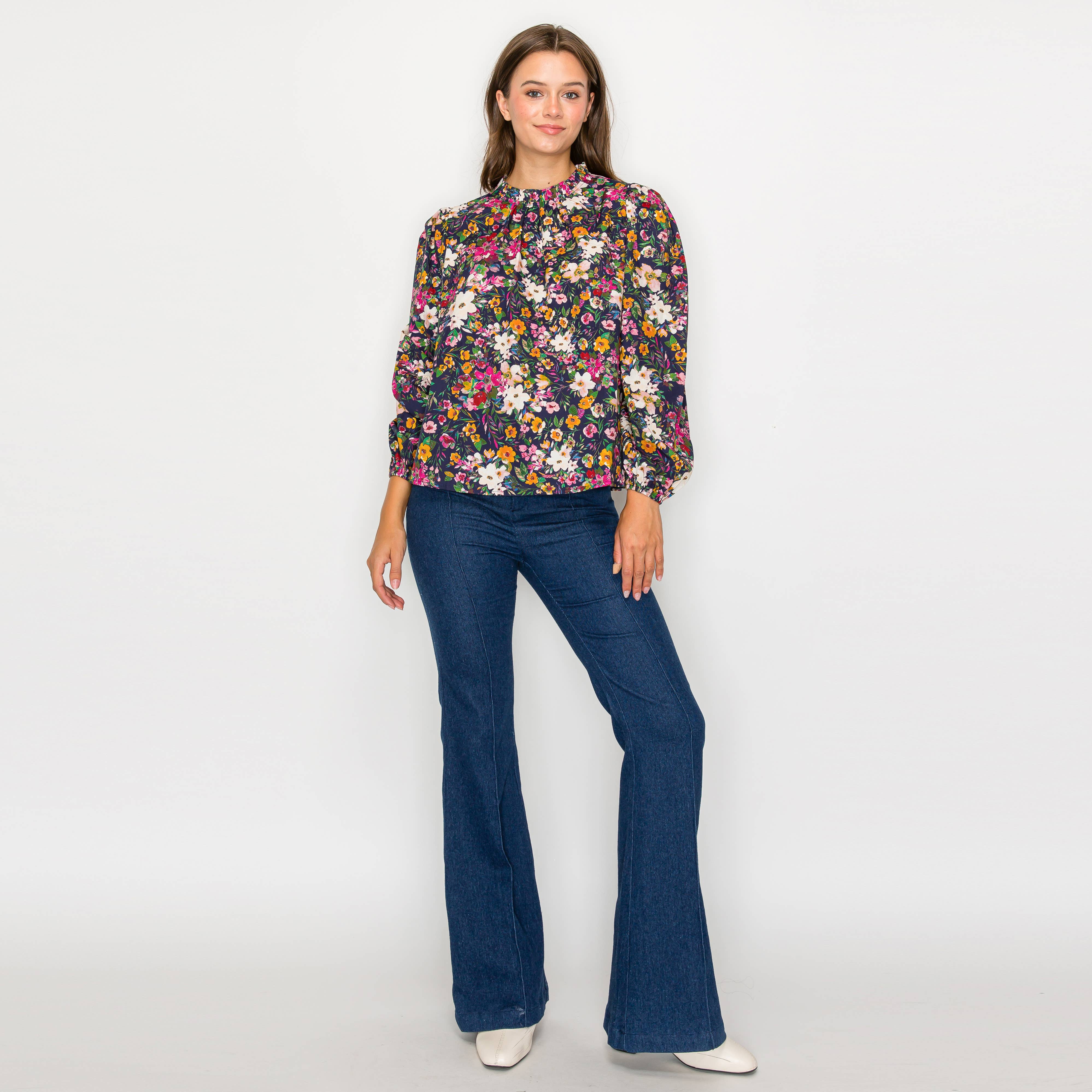 LoveWednesday - Wholesale Blouse - Women's - Beautiful Fall Wild Flower Print Cotton Blouse - LWT1805