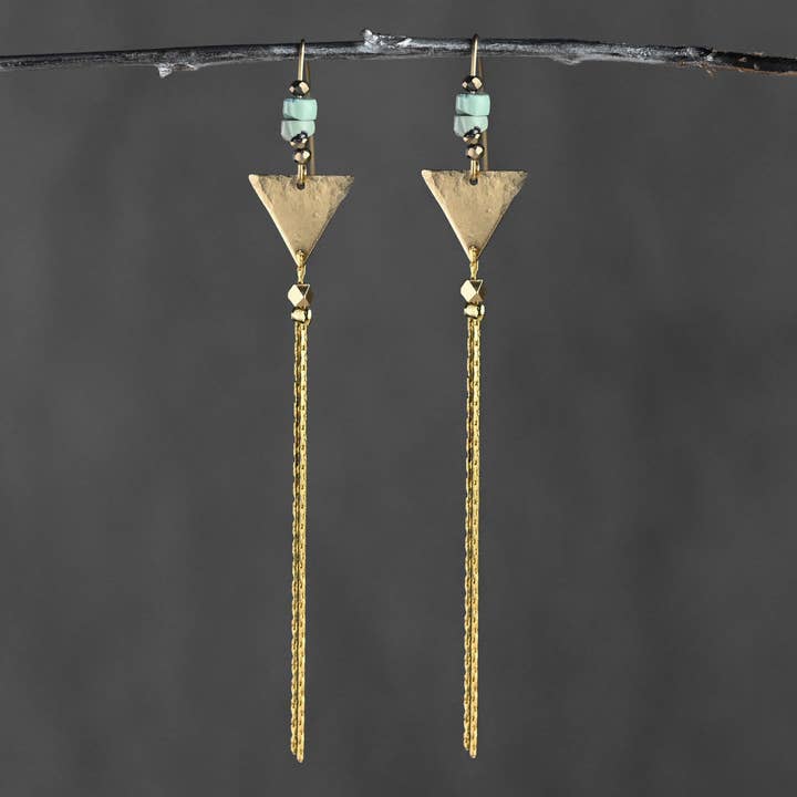 KBD Studio - Wholesale Tassel Earrings - Hammered Triangle w/ Tassel & Turquoise Jasper Earrings