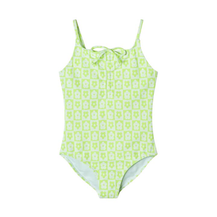 Kids (7-16) One Piece Swim Suit | Floral Check for wholesale by Andy & Evan