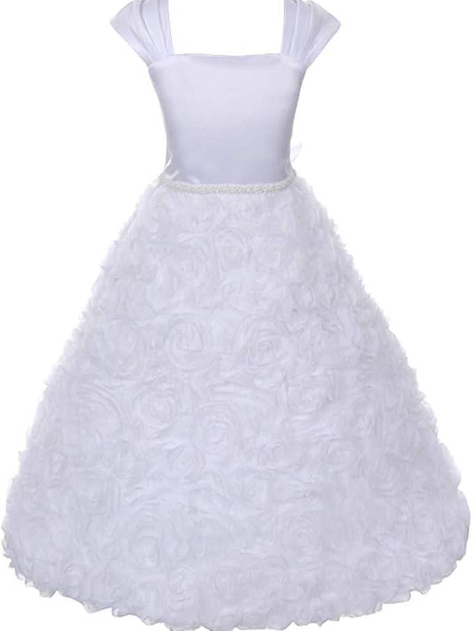Abito da damigella per bambina con gonna a rosette e cintura in vita con perline per la vendita all'ingrosso da parte di iGirlDress