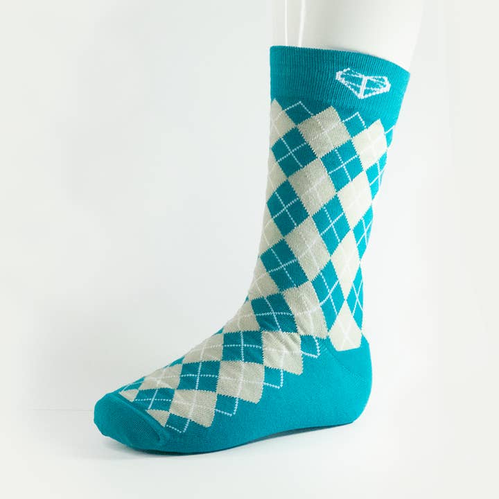 Chaussettes Homme Argyle Bleu Sarcelle et Gris pour la vente par Fern House Collective