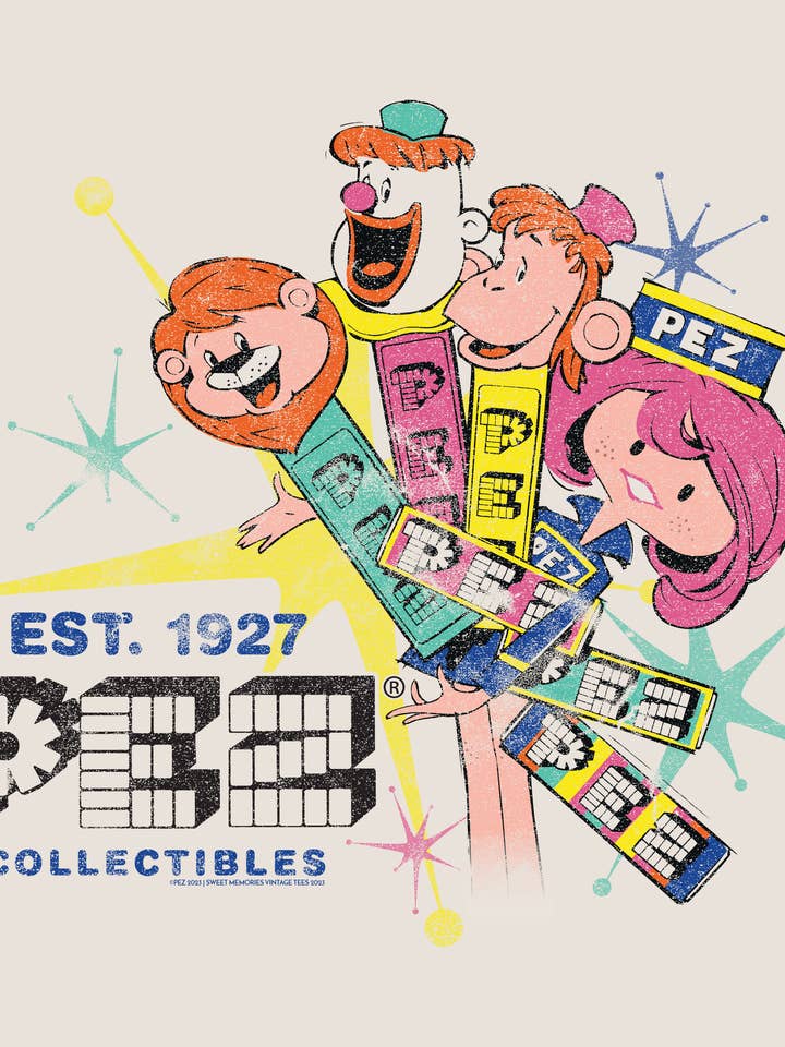 Bone PEZ Retro Assorted Fruit Candy Collectibles Graphic Tee for wholesale on Faire1