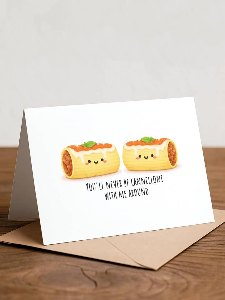 Tarjeta de amor divertida de canelones - San Valentín de comida italiana para venta al por mayor de Chewy Lemon Studio