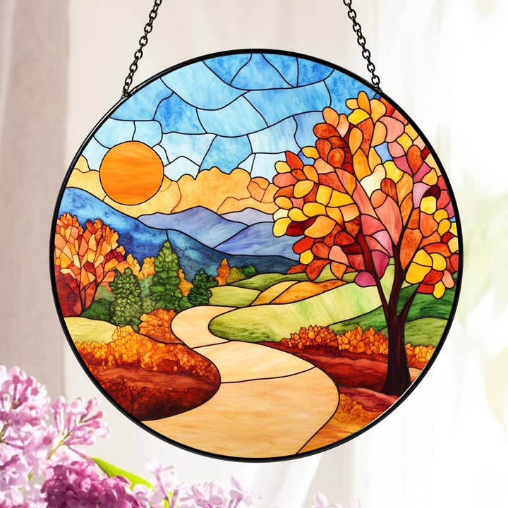 Autumn Stained Glass Suncatcher, Fall Season Window Hanging for wholesale by TMLECOM LTD
