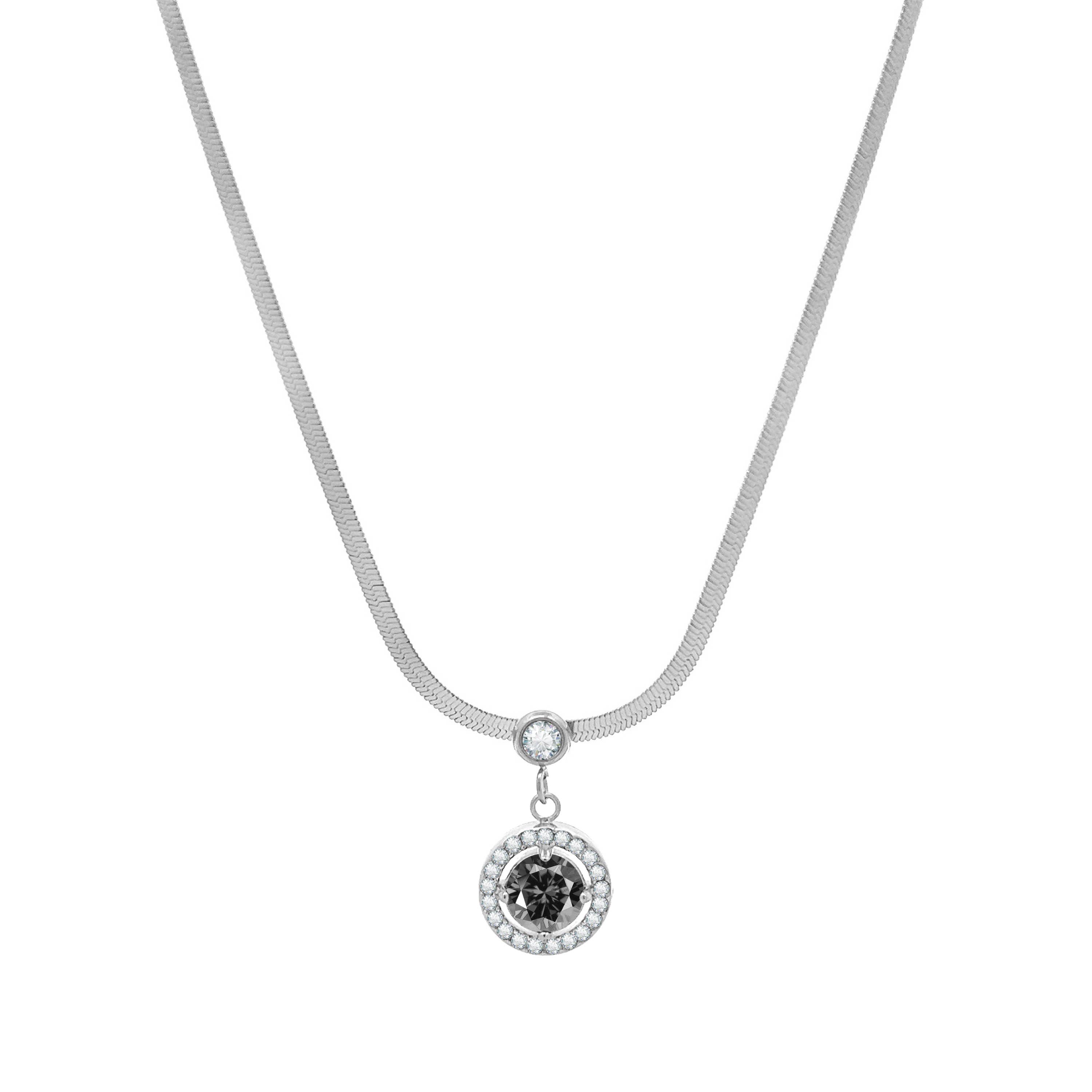 AMORINO SRL – Großhandel Kette mit Anhänger/Charm – Schlangen-Halskette mit rundem Zirkonia – JN2360F67 Silber0