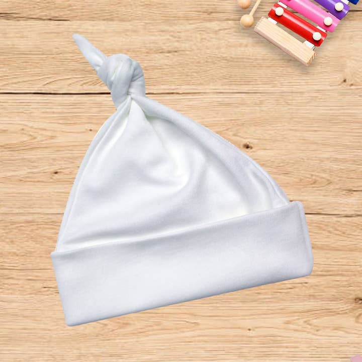Berretti per neonati annodati in bianco, 100% poliestere a sublimazione per la vendita all'ingrosso da parte di Laughing Giraffe