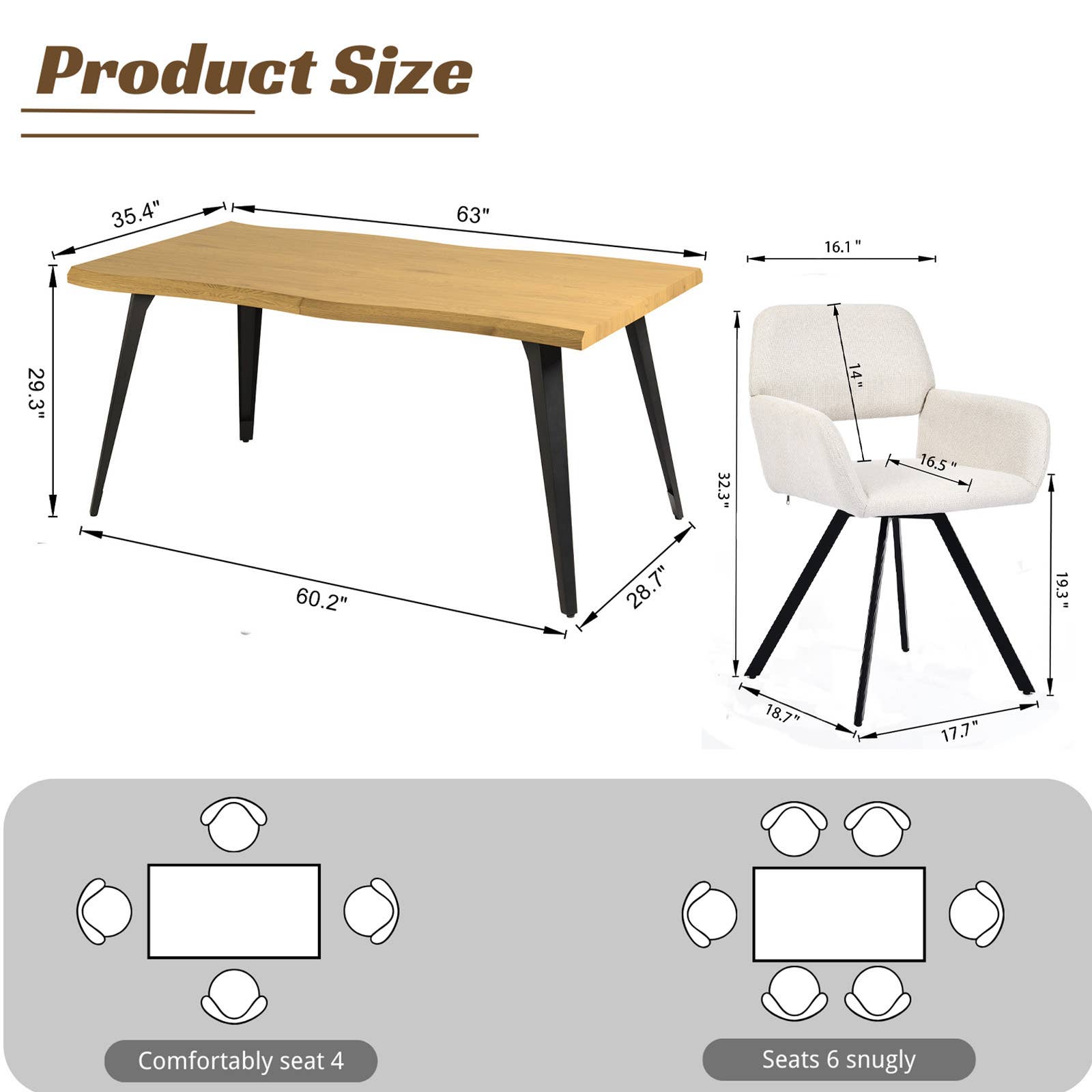 39F Inc. - Wholesale Chair - 5-Piece Dining Set-63" Wave-Edge Table and Chair Options22
