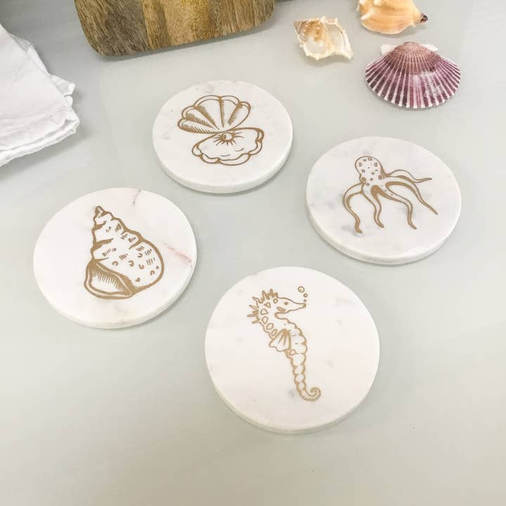 India Handicrafts Inc - Wholesale Coasters - Gold Coast Marble Coasters - Set of 4