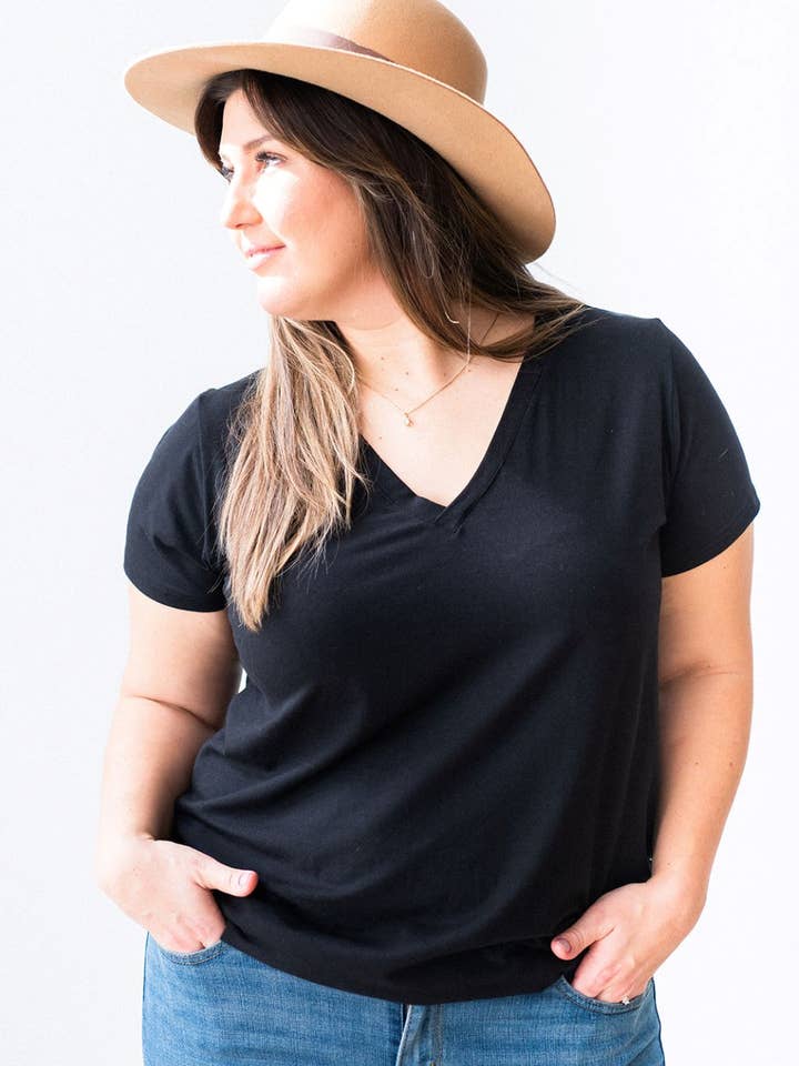 The Perfect V-neck Tee in Black for wholesale by Genskee Apparel