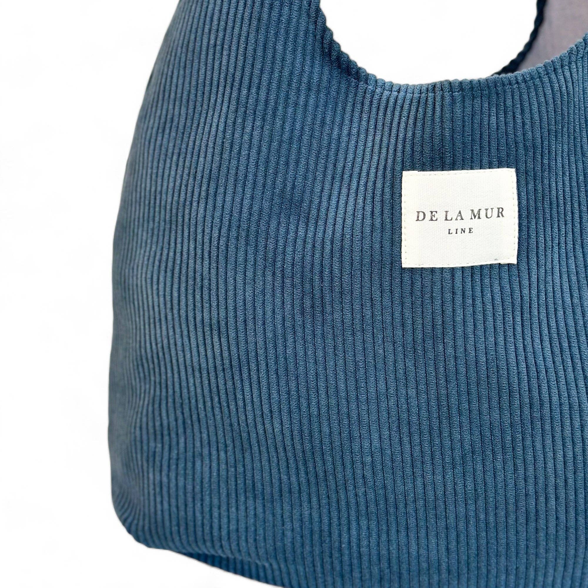 De La Mur – Bolsa de ombro – Mulher por atacado – Bolsa oval Ibiza de veludo cotelê azul2