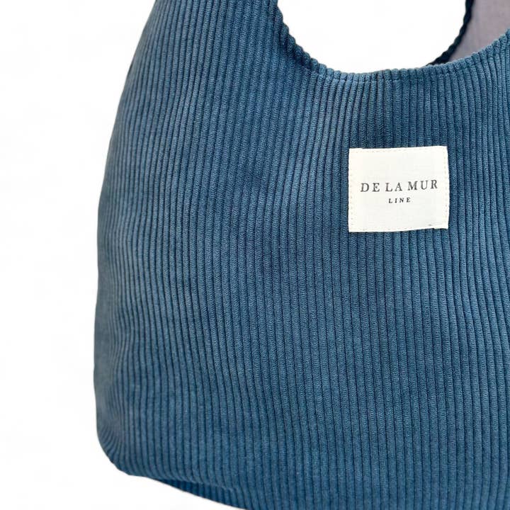 De La Mur – Bolsa de ombro – Mulher por atacado – Bolsa oval Ibiza de veludo cotelê azul2