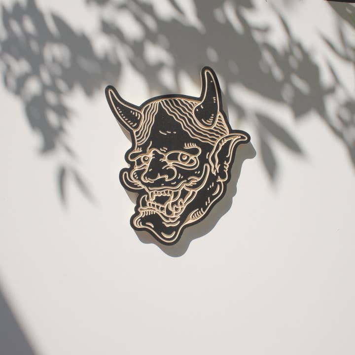 Hykry - Venta al por mayor Papel pintado 3D - Máscara japonesa tallada para colgar en la pared