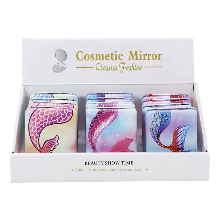 Cap Zone - Wholesale Compact Mirror - Mermaid Tail Matte Compact Cosmetic Mirror - 12 pcs