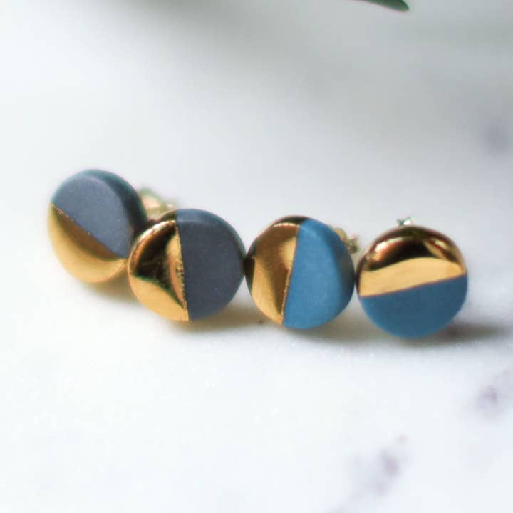 Remnant Studios - Wholesale Stud/Post Earrings - grey or teal round metallic studs0