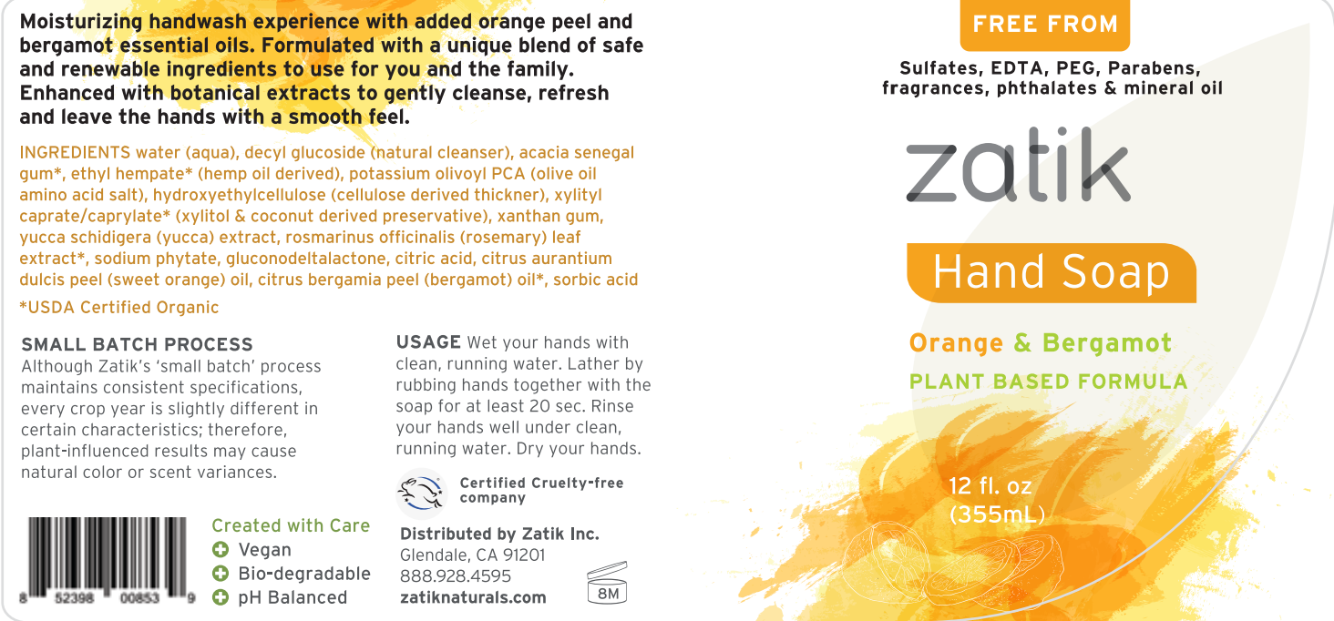 Zatik Naturals - Wholesale Hand Soap/Wash - Orange & Bergamot Liquid Hand Soap, 12 oz1