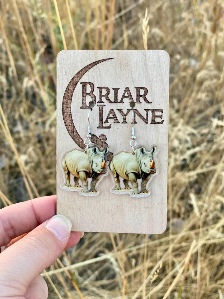 African Rhino Safari Earrings with Black & White Rhino Motif for wholesale by Briar layne