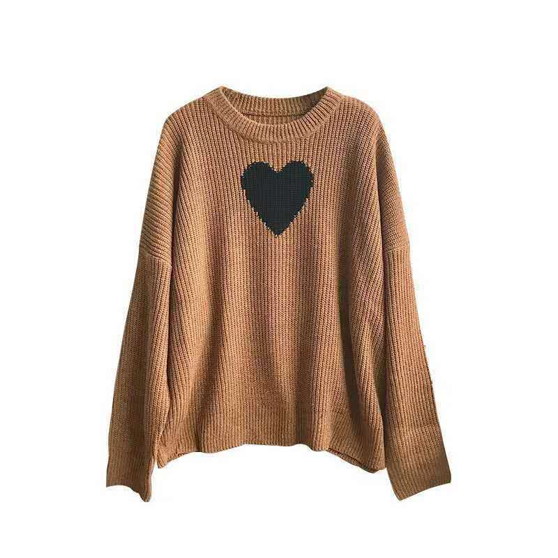 Brown Casual Outer Wear Love Loose Sweater Women Round Neck Pullover Knit Top for wholesale on Faire3