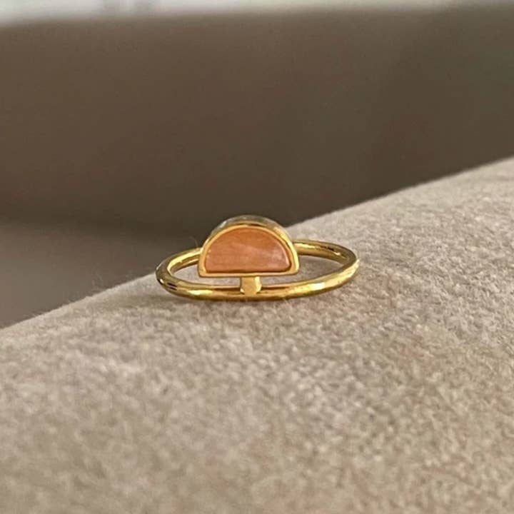 Sheisme – Engroshandel Solitairering – Half Moon Ring Rose Quartz Stone Guld