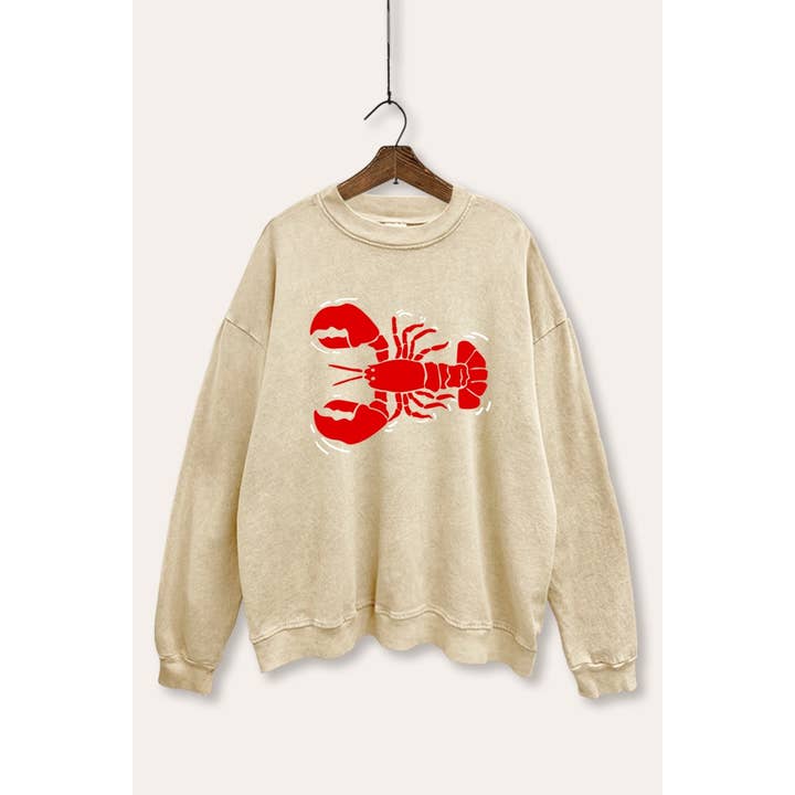 LOBSTER GRAPHIC PRINT MINERAL WASHED SWEATSHIRT for wholesale by VINTAGE POINT USA
