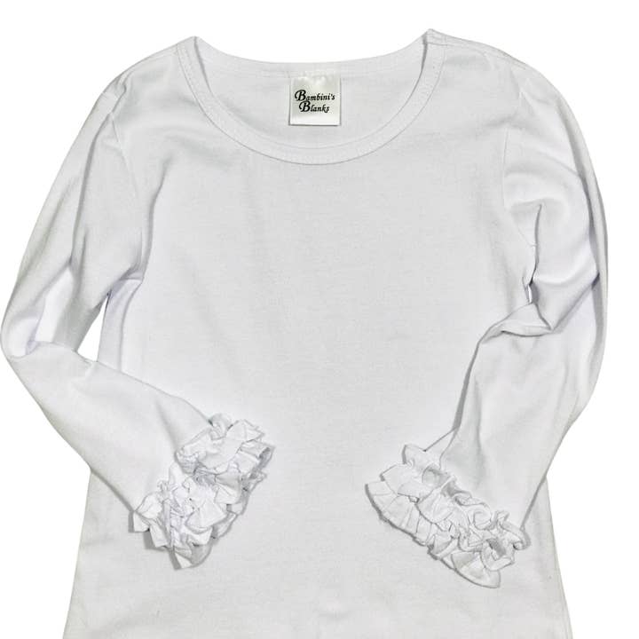 Long sleeve COTTON shirts with big ruffles blanks for wholesale by Bambini's Blanks